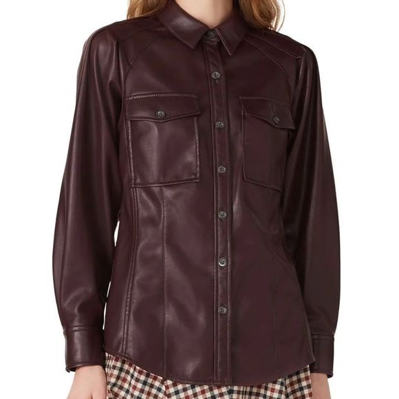 Rebecca Taylor Maroon Faux Vegan Leather Button Down - Picture 6 of 6